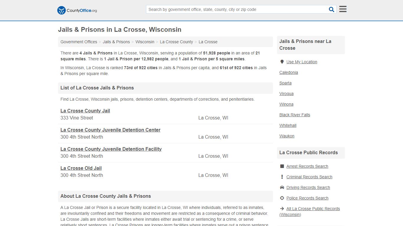 Jails & Prisons - La Crosse, WI (Inmate Rosters & Records) - County Office